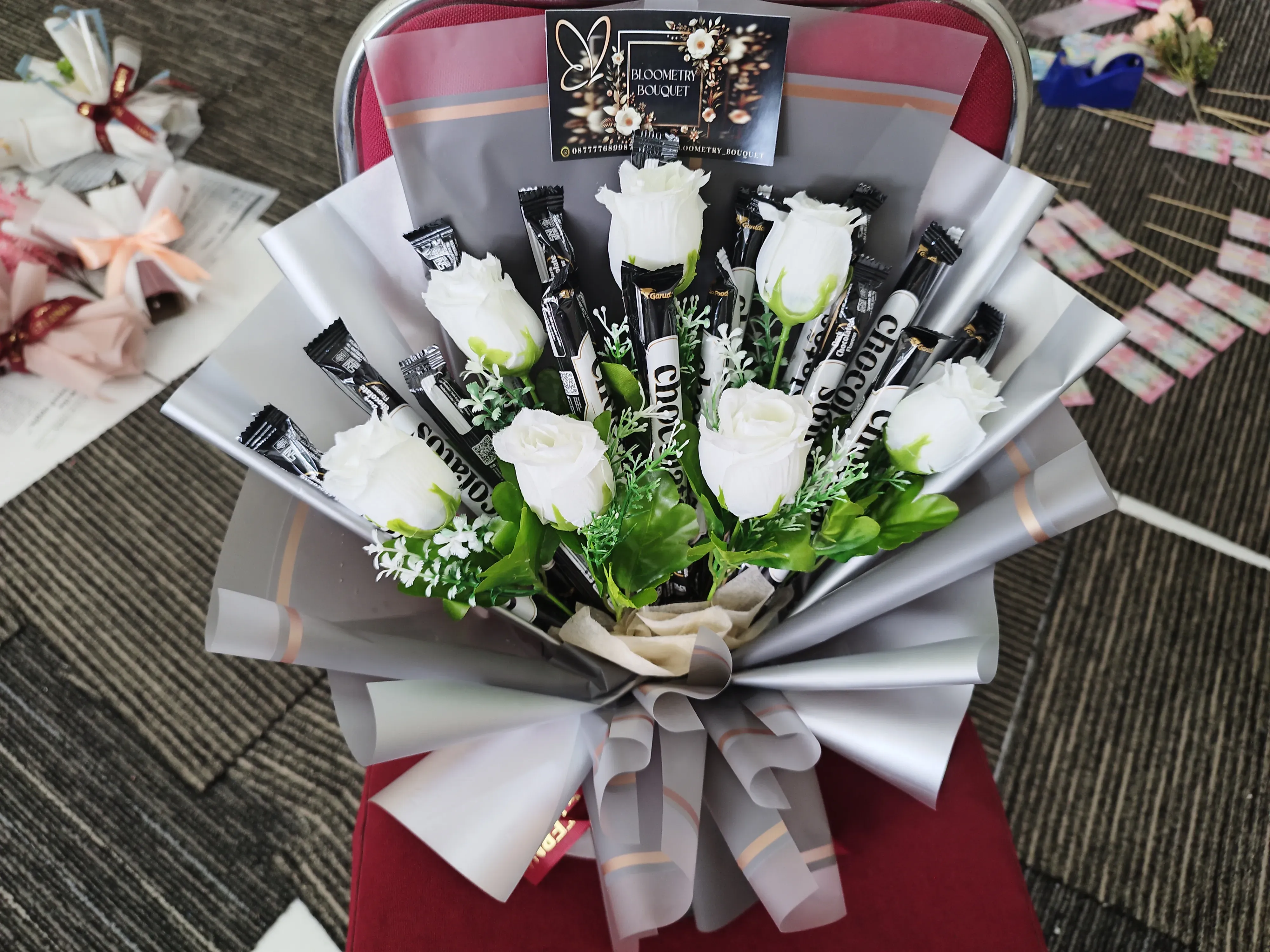 Large With Filler Foliage - White Rose & Chocolatos